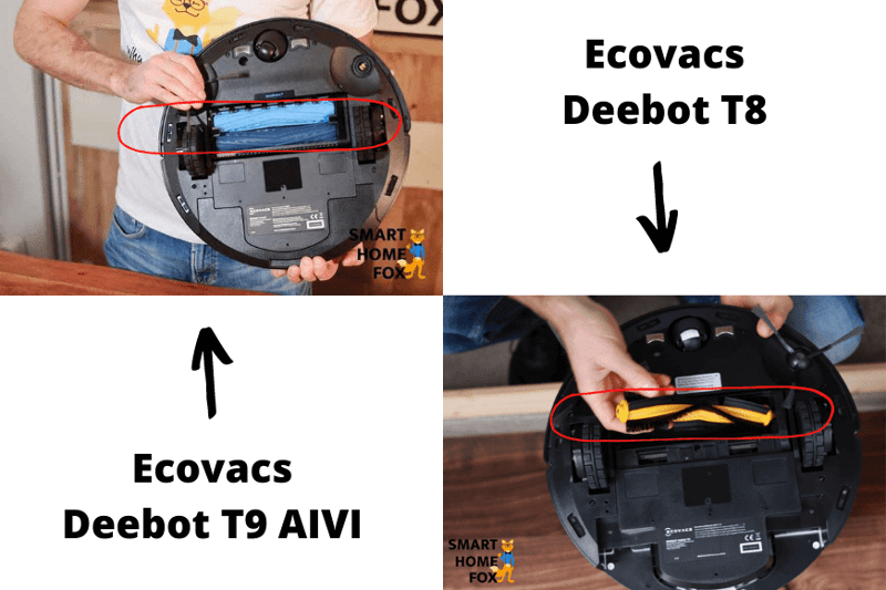 Die Bürsten des Ecovacs Deebot T9 AIVI und des Deebot T8 sind im Vergleich zu sehen